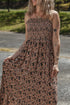 Botanical Print Shirred Bodice Tiered Flowy A-Line Maxi Dress